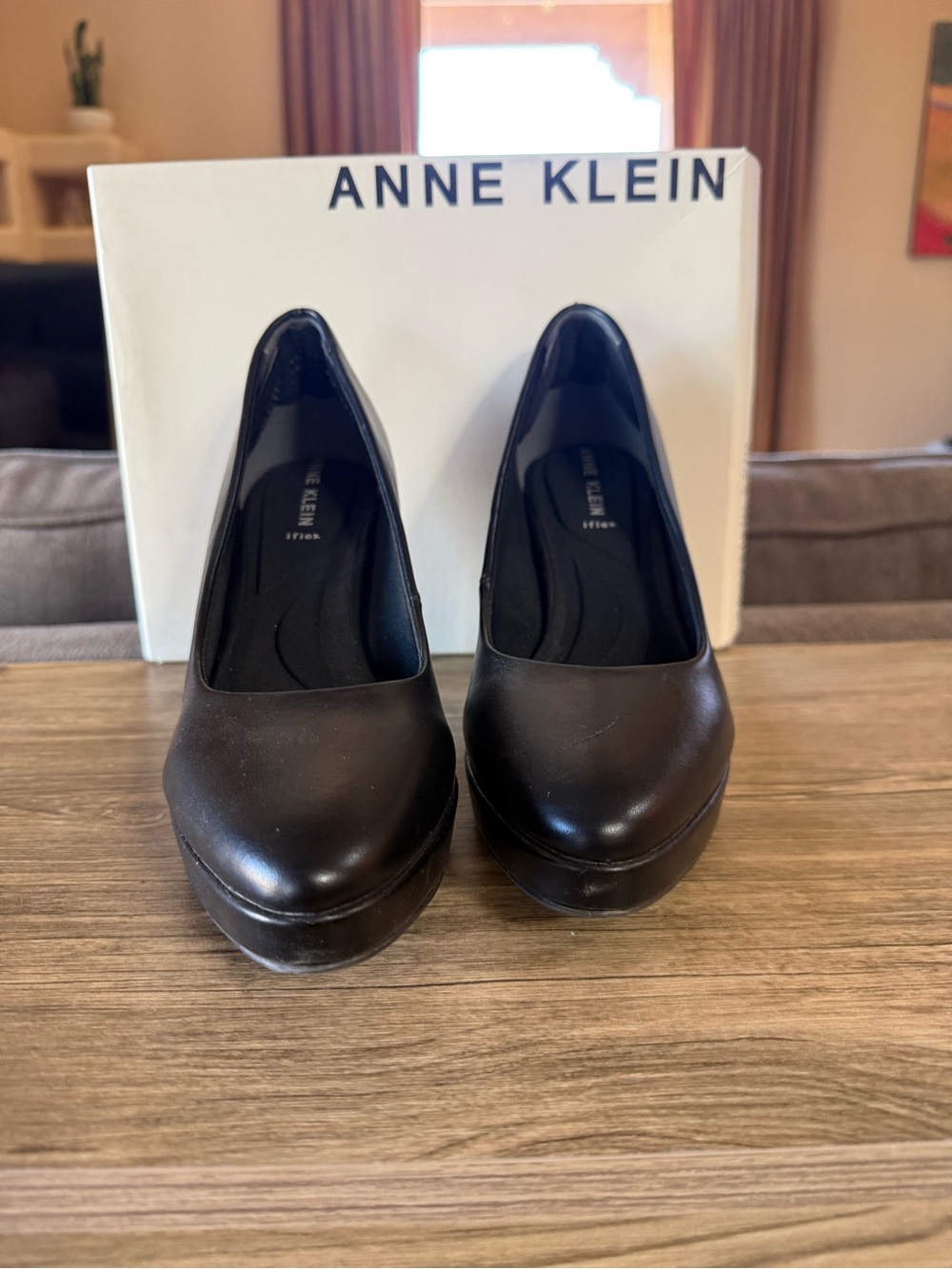 Anne Klein Black Leather Platform Block Heel Pumps - Picture 3 of 4